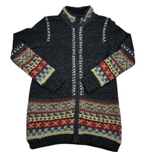 Lost Horizons 100% Wool 2 Pocket Fair Isle Kirstin Patterned Sweater Coat L